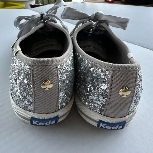 6.5 Kate Spade x Keds Glitter Sneakers Silver Sparkle Shoe Bridal Party Glam NYE - Picture 7 of 10
